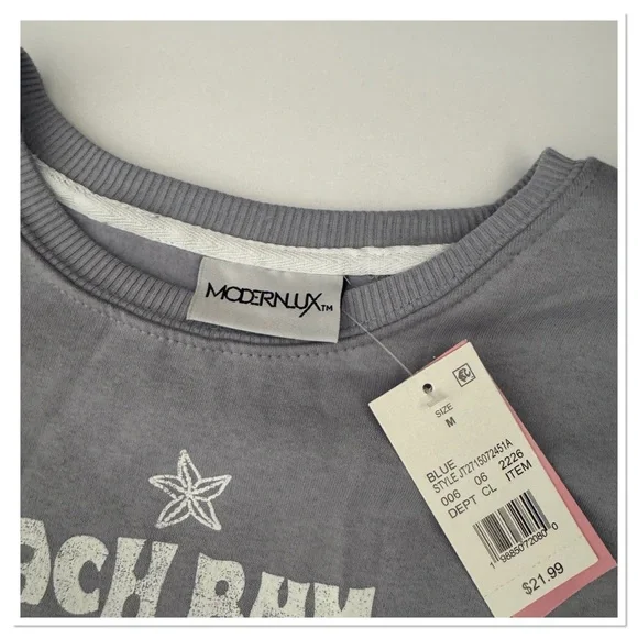 Modern Lux Women’s Beach Bum Blue Graphic Sweatshirt - Picture 4 of 4